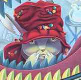 Little Red Hat looks into the wolf's mouth